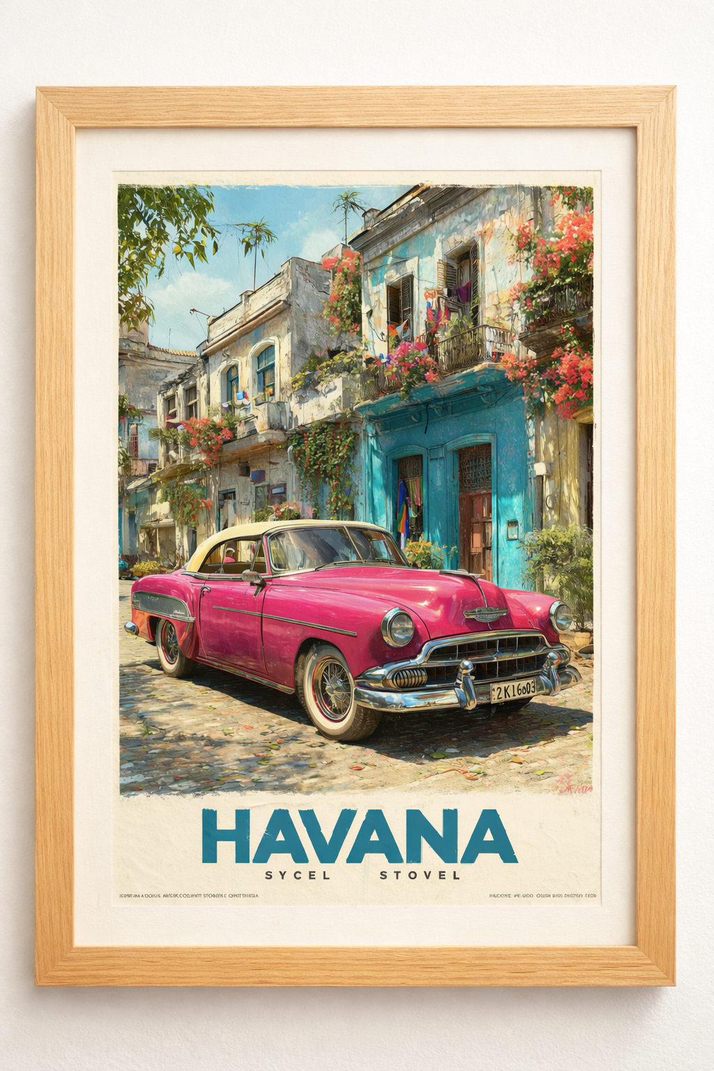 Havana Küba Vintage Travel Poster - Retro Klasik Araba Çerçeveli Tablo