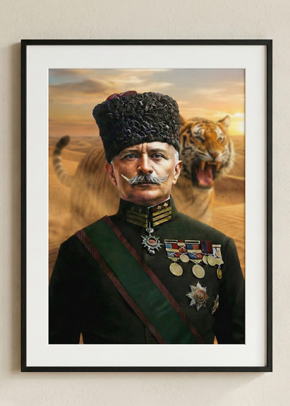 Fahreddin Paşa Çöl Kaplanı Çerçeveli Tablo - Medine Müdafii Tarihi Duvar Sanatı