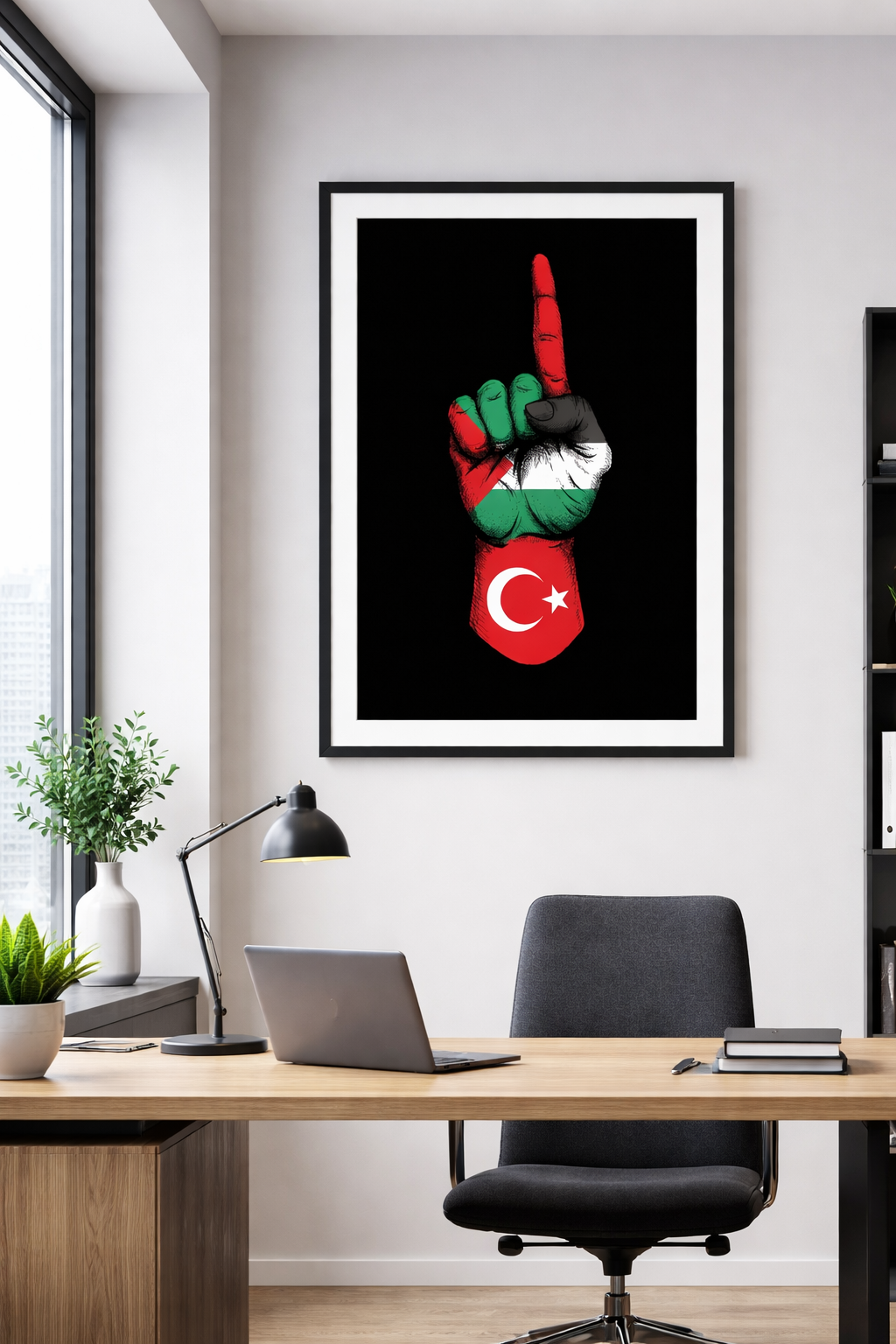 Türkiye Filistin Kardeşlik Temalı Siyah Çerçeveli Tablo - Dayanışma Tasarım