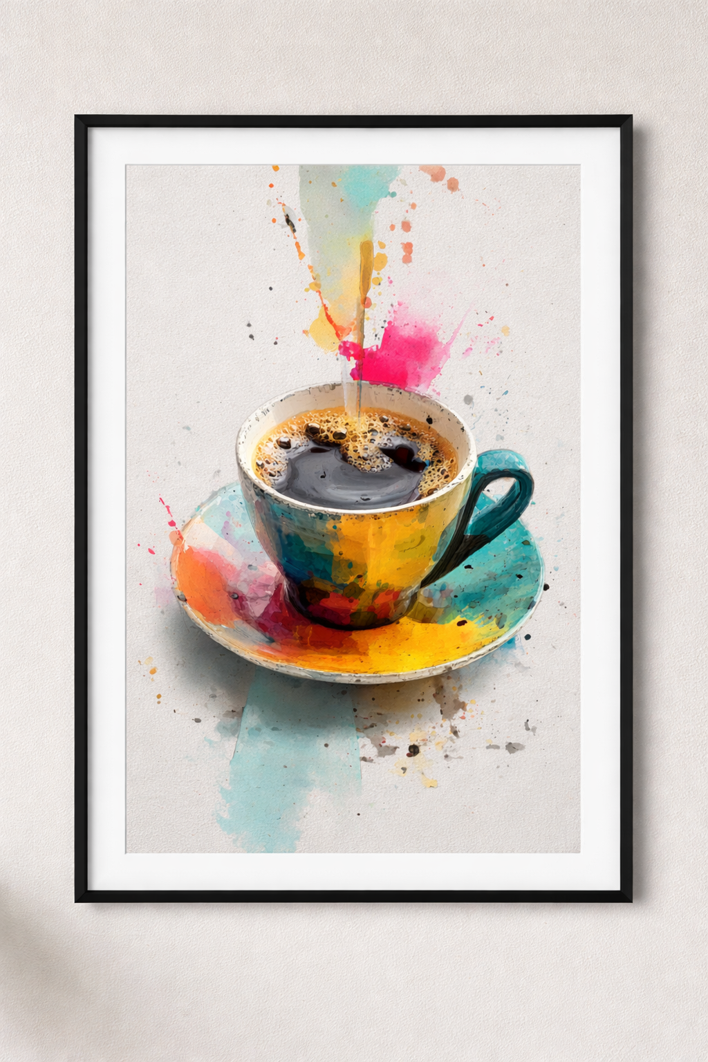 Kahve Köşesi Sulu Boya Tasarım Çerçeveli Tablo - Modern Mutfak Duvar Dekoru