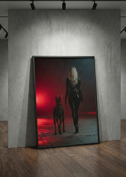 Gece Estetiği Sinematik Doberman ve Figüratif Çerçeveli Duvar Tablosu