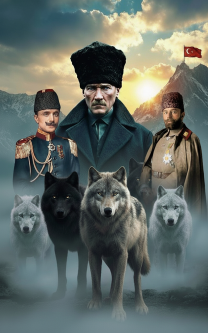 Atatürk, Enver Paşa ve Cemal Paşa Kahramanlık Temalı Kanvas Tablo | İttihat ve Terakki Ruhunu Yansıtan Efsane Komutanlar