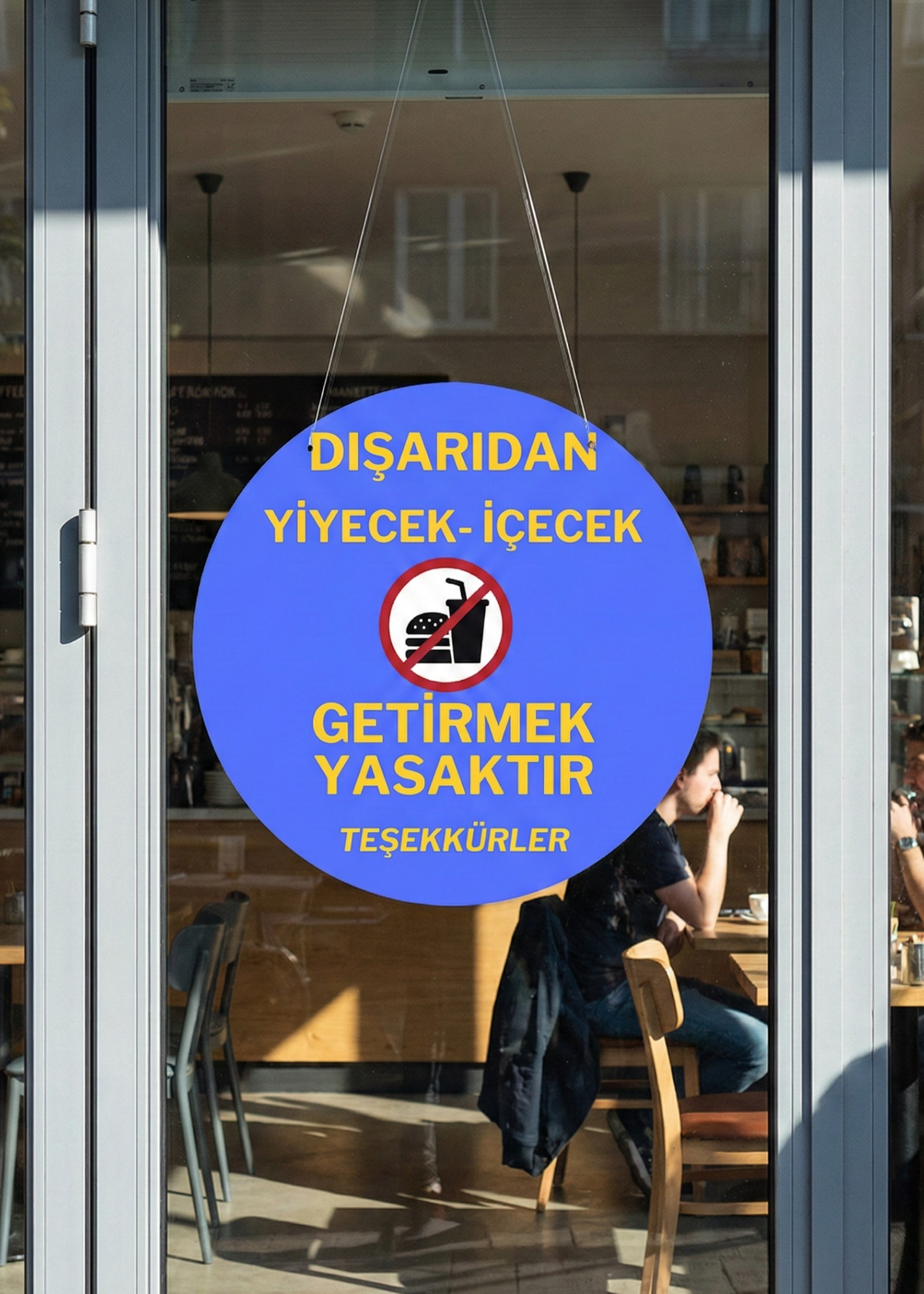 Cafe ve Restoran İçin Dışarıdan Yiyecek Yasaktır Çift Taraflı  Tabela - Asmaya Hazır