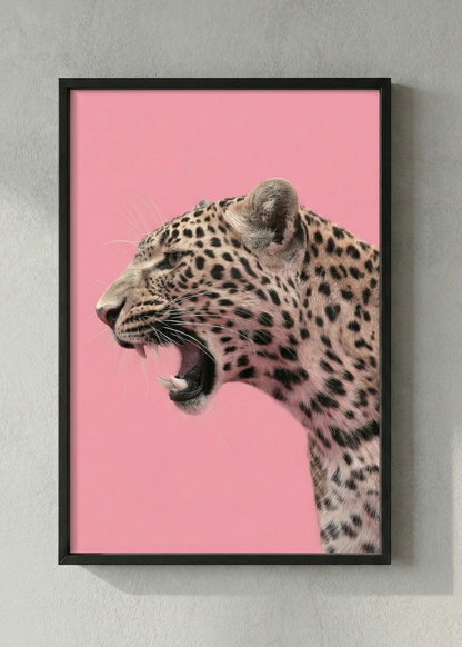Modern Pembe Estetik Vahşi Doğa Leopar Tablosu - Şık Salon ve Ofis Dekoru