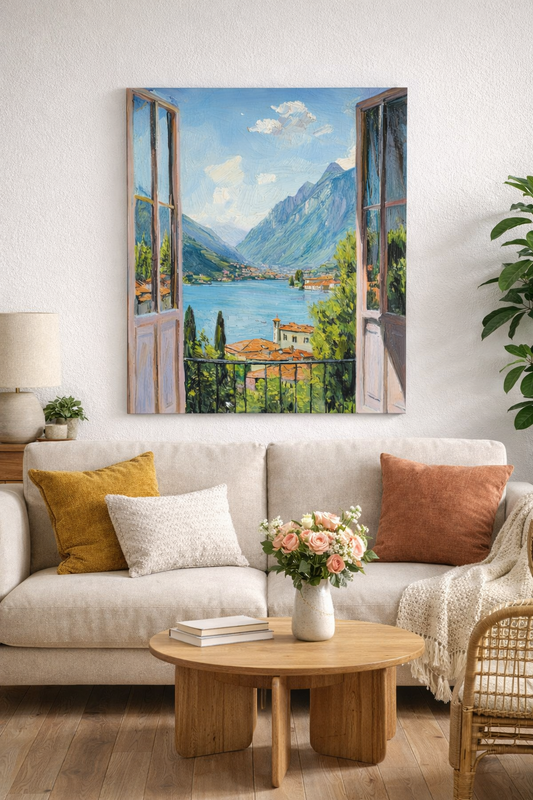 Pencere İllüzyonlu Manzara Tablosu - Salon ve Ofis İçin Kanvas Tablo