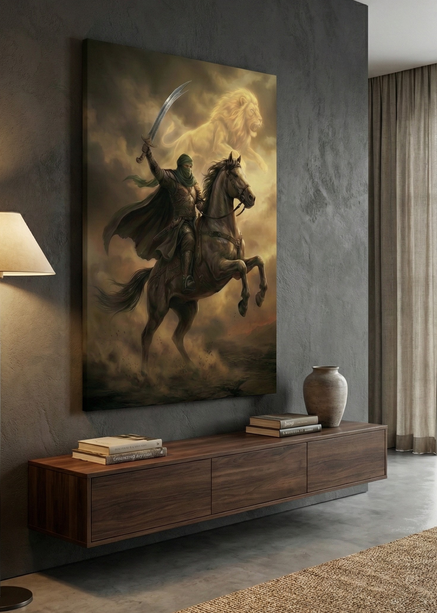 Zülfikar Kılıcı ve Şah-ı Merdan Aslan İllüstrasyonlu Kanvas Tablo