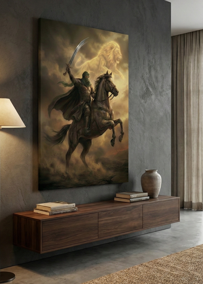 Zülfikar Kılıcı ve Şah-ı Merdan Aslan İllüstrasyonlu Kanvas Tablo