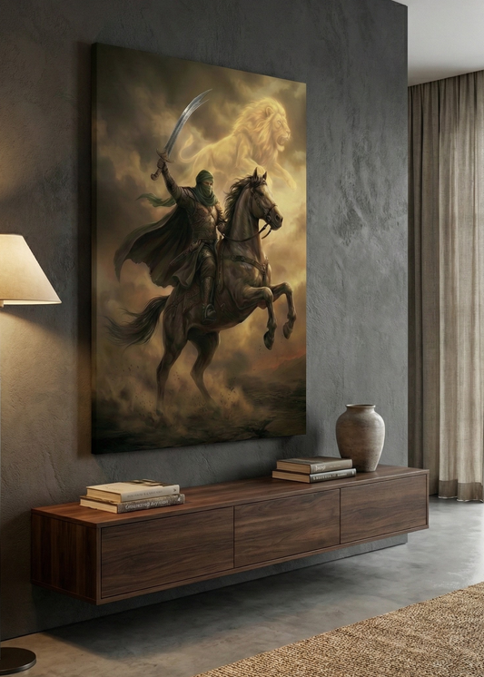 Zülfikar Kılıcı ve Şah-ı Merdan Aslan İllüstrasyonlu Kanvas Tablo