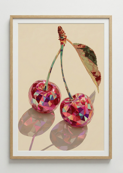 Kristal Kiraz Tasarım Geometrik Sanat Çerçeveli Tablo - Modern Mutfak ve Salon Dekoru