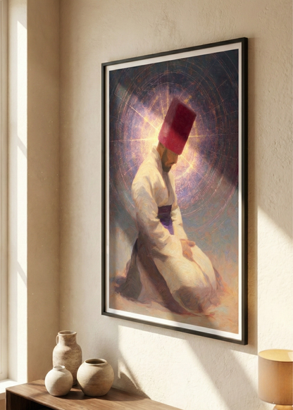 Semazen İllüstrasyon Çerçeveli Tablo - Mevlana Temalı Sanat Eseri
