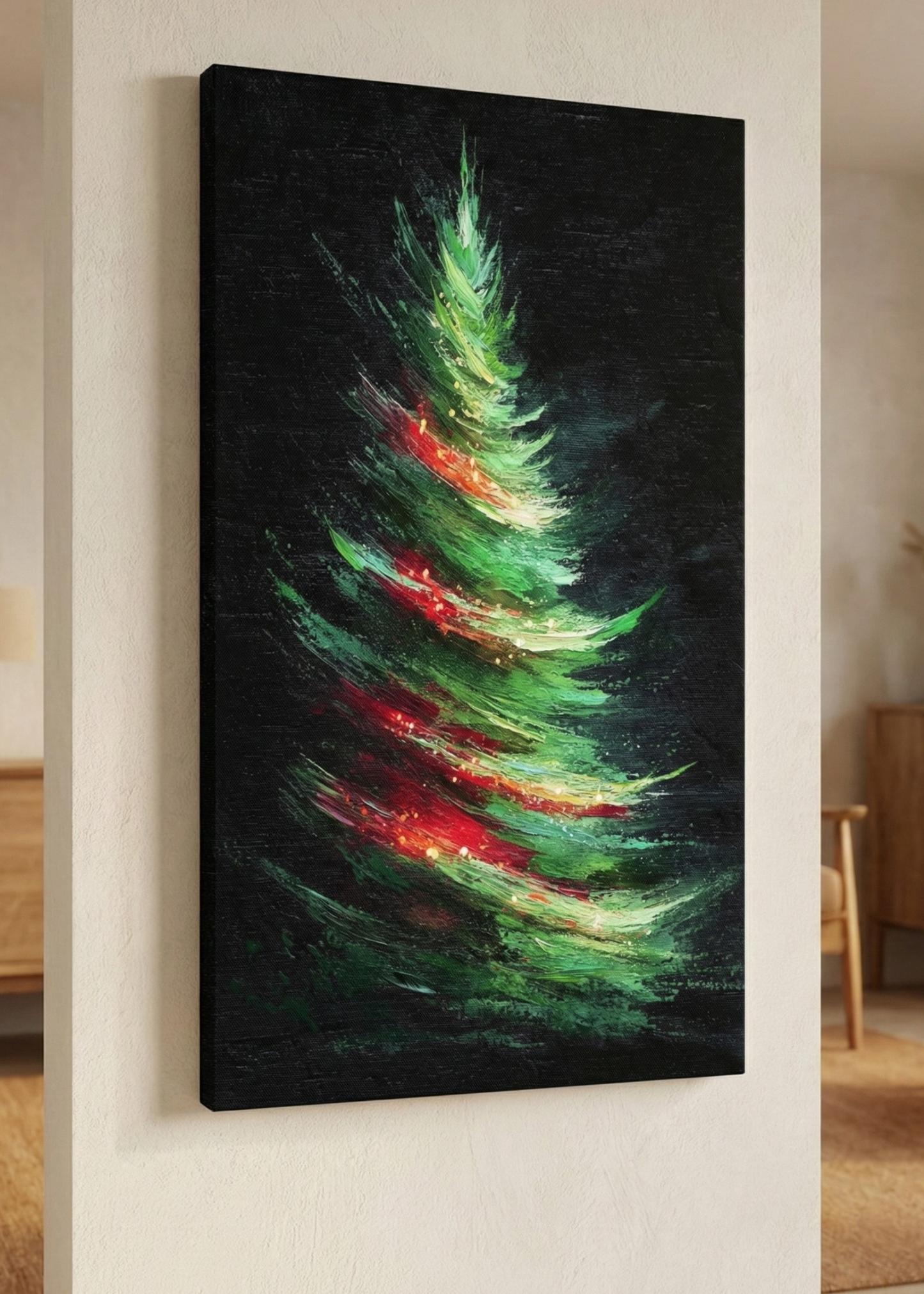 🎄 Işıltılı Yeni Yıl Çam Ağacı Kanvas Tablo – Yılbaşı Dekorasyonunun En Şık Hali