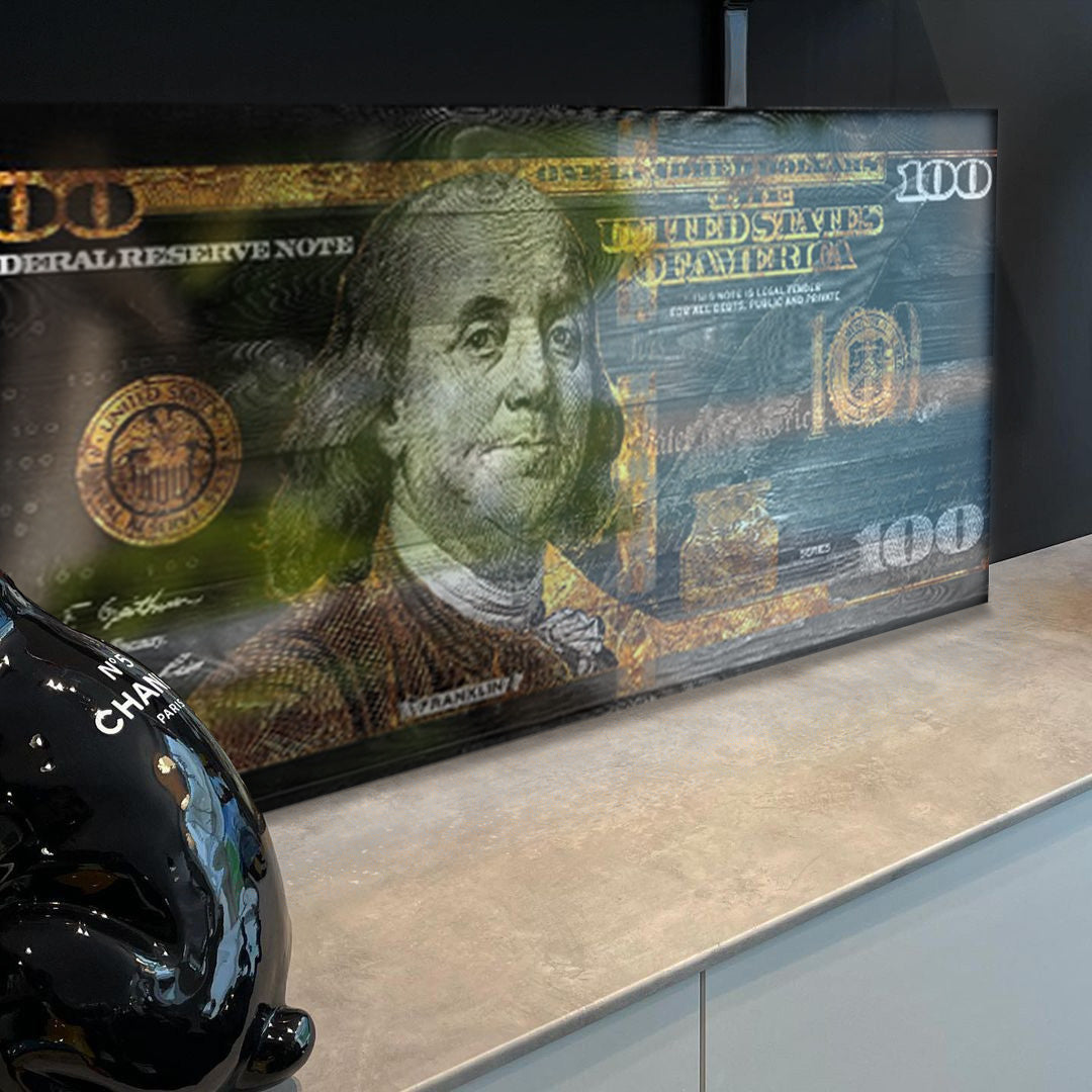 Benjamin Franklin Tasarımlı Altın Detaylı 100 Dolar Tablo