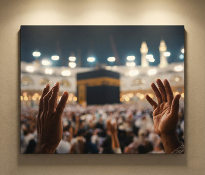 Kabe Manzaralı Dua Eden Eller Temalı Kanvas Tablo İslami Dini Duvar Dekoru