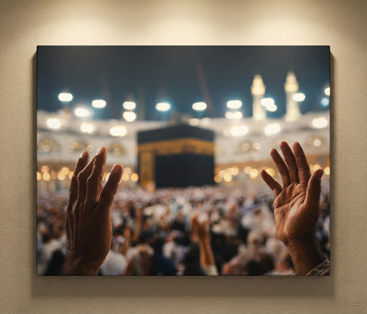 Kabe Manzaralı Dua Eden Eller Temalı Kanvas Tablo İslami Dini Duvar Dekoru