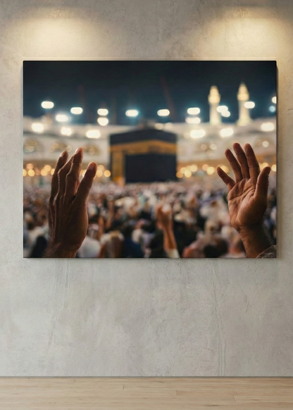 Kabe Manzaralı Dua Eden Eller Temalı Kanvas Tablo İslami Dini Duvar Dekoru