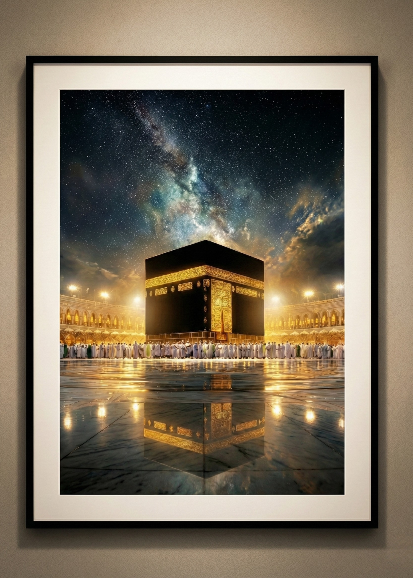 Samanyolu Temalı Kabe-i Şerif Siyah Çerçeveli Tablo - Manevi Huzur Serisi