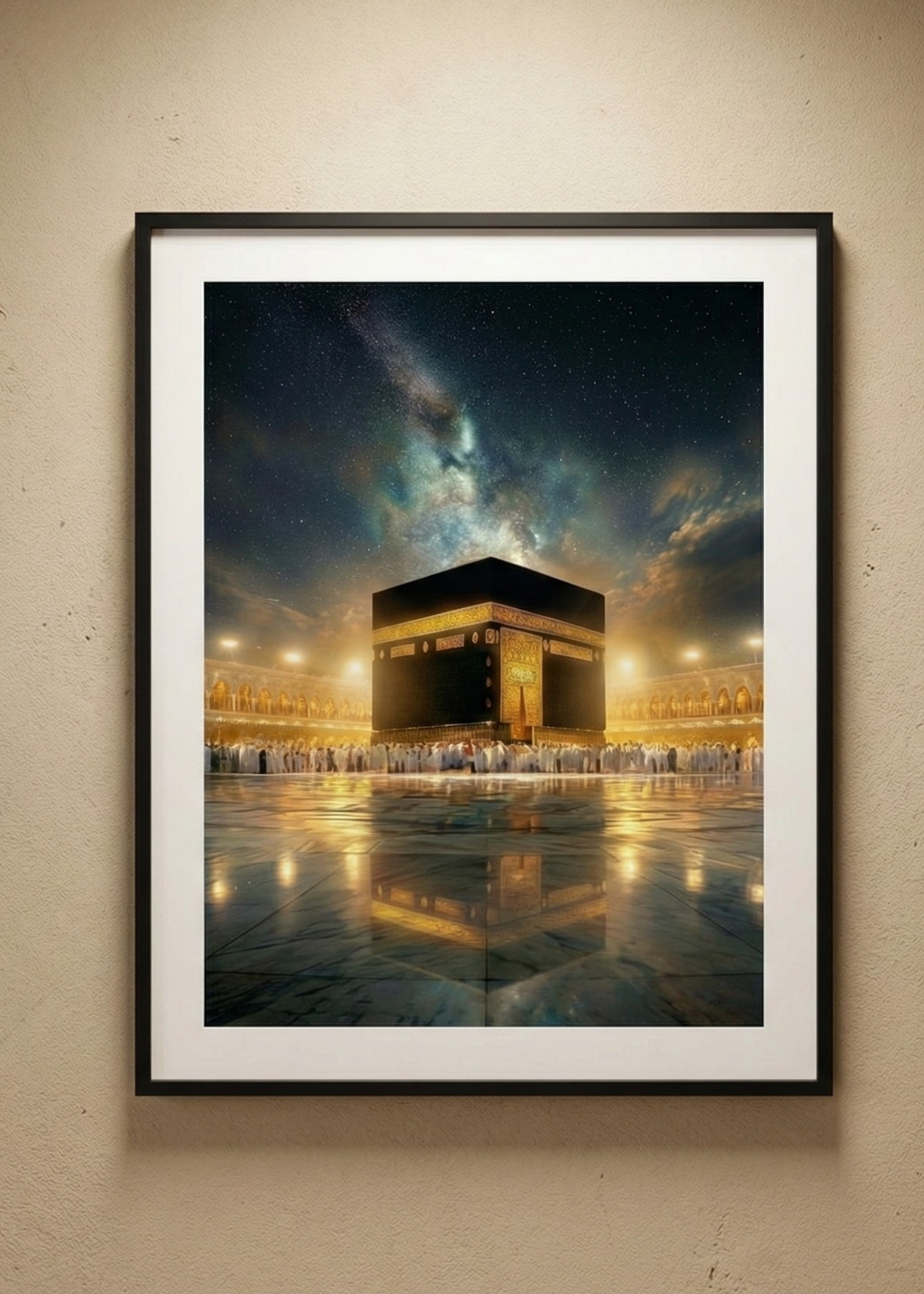 Samanyolu Temalı Kabe-i Şerif Siyah Çerçeveli Tablo - Manevi Huzur Serisi