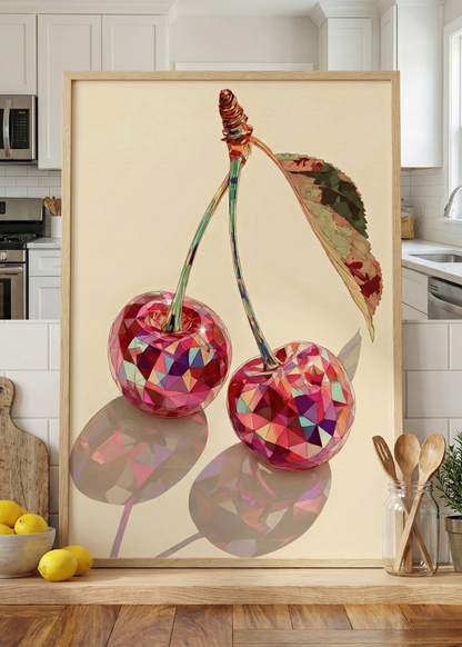 Kristal Kiraz Tasarım Geometrik Sanat Çerçeveli Tablo - Modern Mutfak ve Salon Dekoru