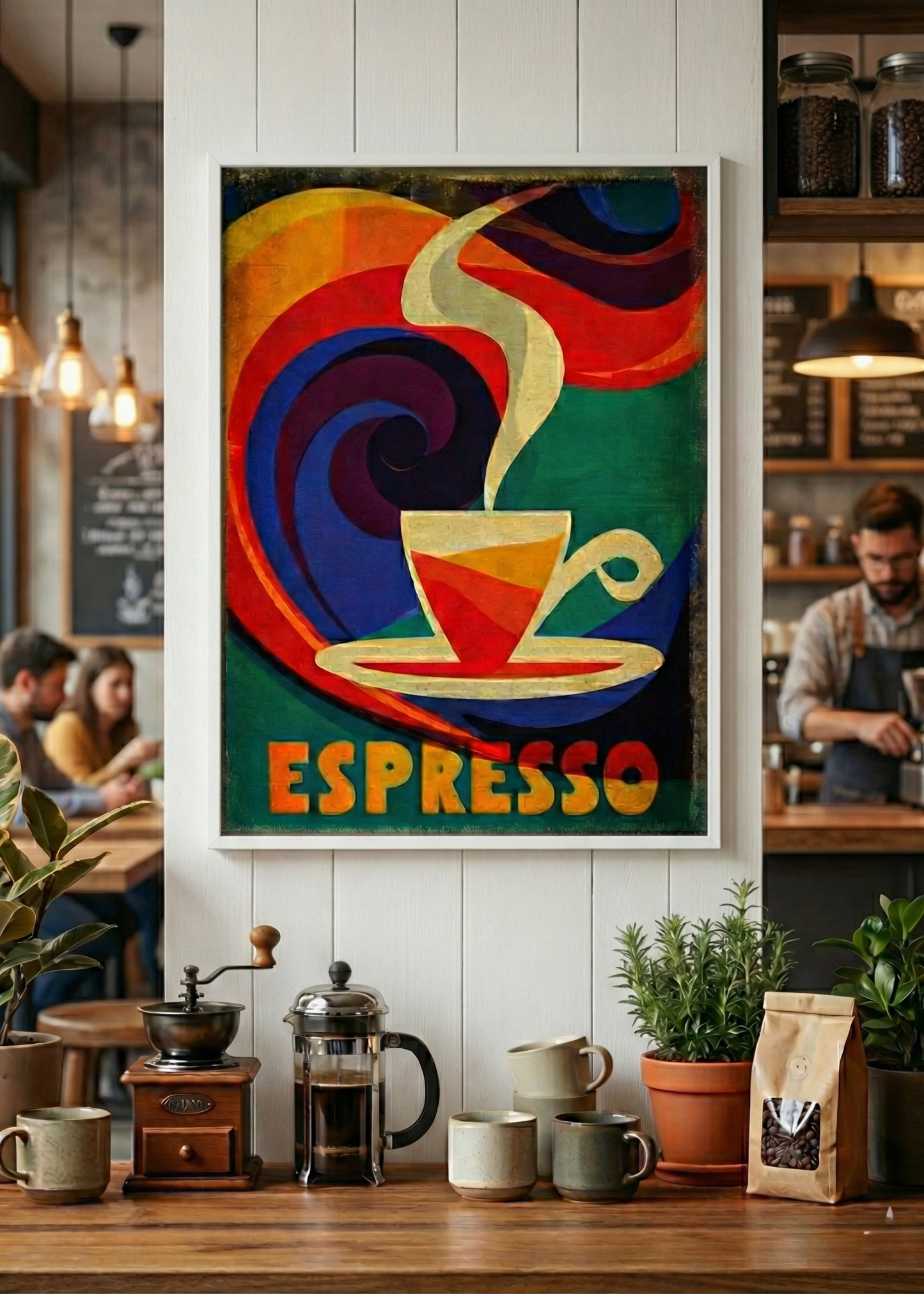 Espresso Temalı Çerçeveli Tablo Retro Kahve Duvar Dekoru Mutfak Kahve Köşesi Tablosu