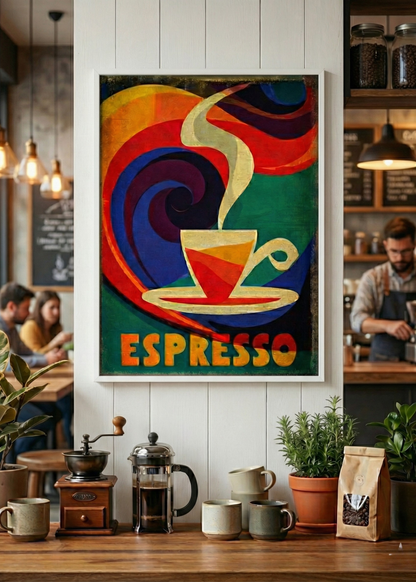 Espresso Temalı Çerçeveli Tablo Retro Kahve Duvar Dekoru Mutfak Kahve Köşesi Tablosu