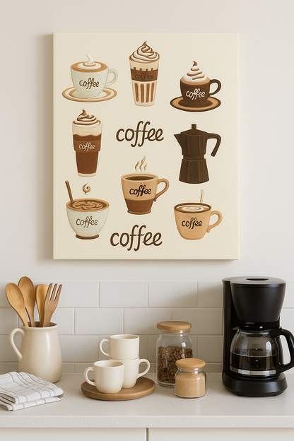 Kahve Tutkunlarına Özel Çizim Tasarım Kanvas Tablo – Mutfak & Kahve Köşesi Duvar Dekoru