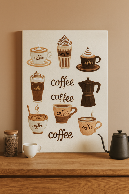 Kahve Tutkunlarına Özel Çizim Tasarım Kanvas Tablo – Mutfak & Kahve Köşesi Duvar Dekoru