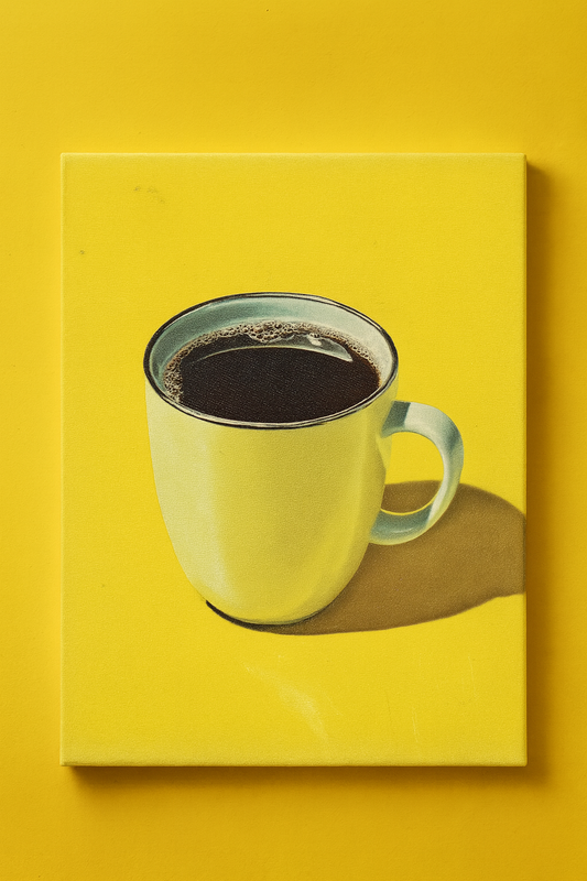 Minimal Sarı Fondan Büyük Kahve Bardağı Tasarım Kanvas Tablo – Kafe ve Kahve Köşesi Duvar Dekoru