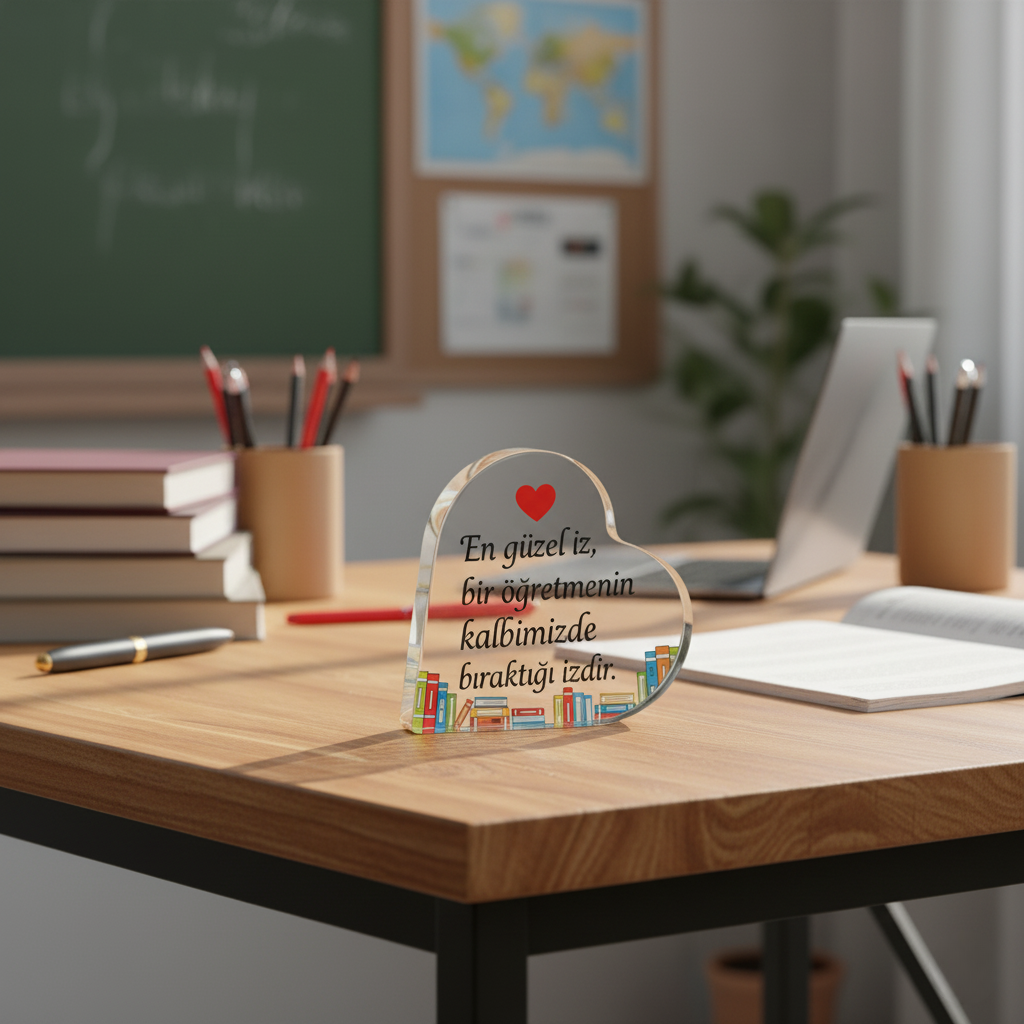 Kalpli Öğretmenler Günü Hediyesi Pleksi Biblo Masa Süsü