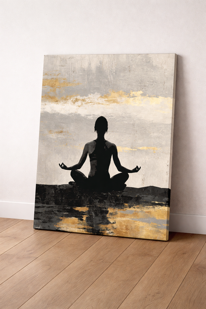 Altın Varak Detaylı Meditasyon ve Yoga Temalı Kanvas Tablo