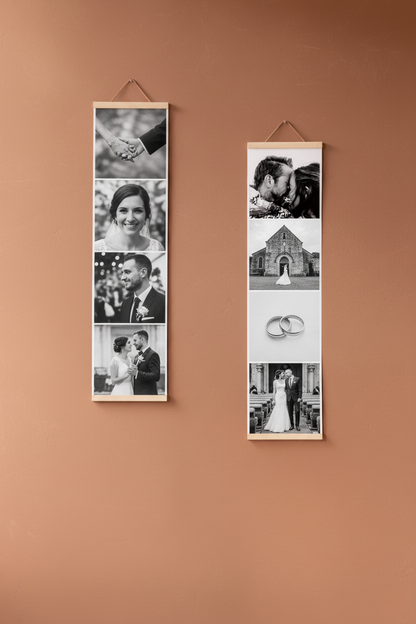 Kişiye Özel 4 Fotoğraflı Siyah Beyaz Poster | 15x100 cm Asılmaya Hazır Dikey Tasarım- Düğün Fotoğrafı