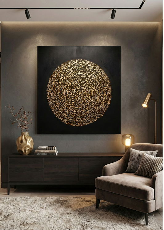 Altın Tonlu Arapça Hat Sanatı Kanvas Tablo İslami Duvar Dekoru Modern Dini Kanvas Tablo