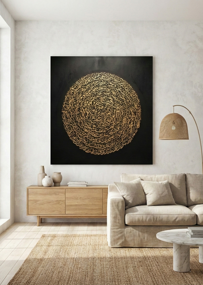 Altın Tonlu Arapça Hat Sanatı Kanvas Tablo İslami Duvar Dekoru Modern Dini Kanvas Tablo