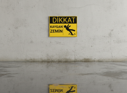 Dikkat Kaygan Zemin Uyarı Levhası 35x25 cm | Sarı Siyah Uyarı Tabelası