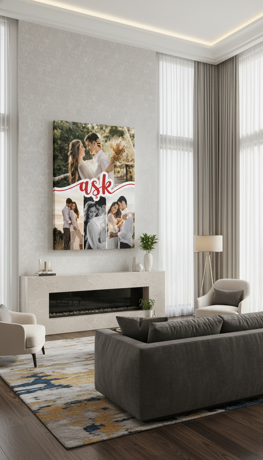 Kişiye Özel “Aşk” Temalı 4 Fotoğraflı Kanvas Tablo | Sevgiliye Romantik Hediye | Yıl Dönümü ve Özel Gün Dekoru