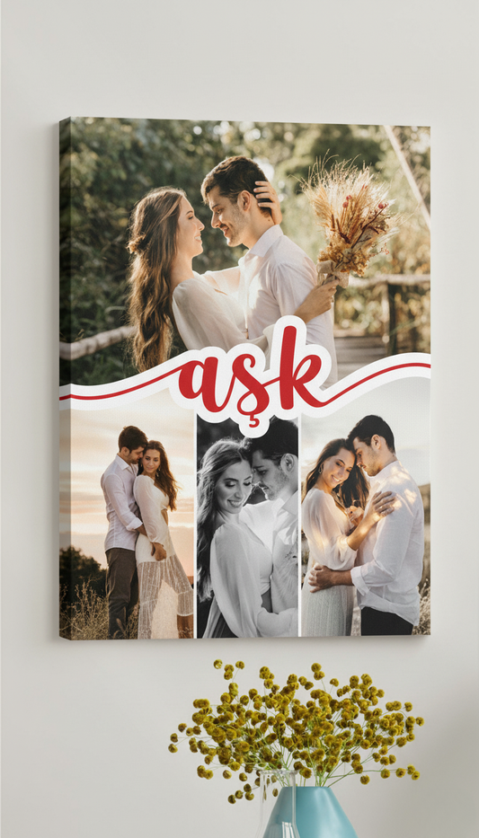 Kişiye Özel “Aşk” Temalı 4 Fotoğraflı Kanvas Tablo | Sevgiliye Romantik Hediye | Yıl Dönümü ve Özel Gün Dekoru