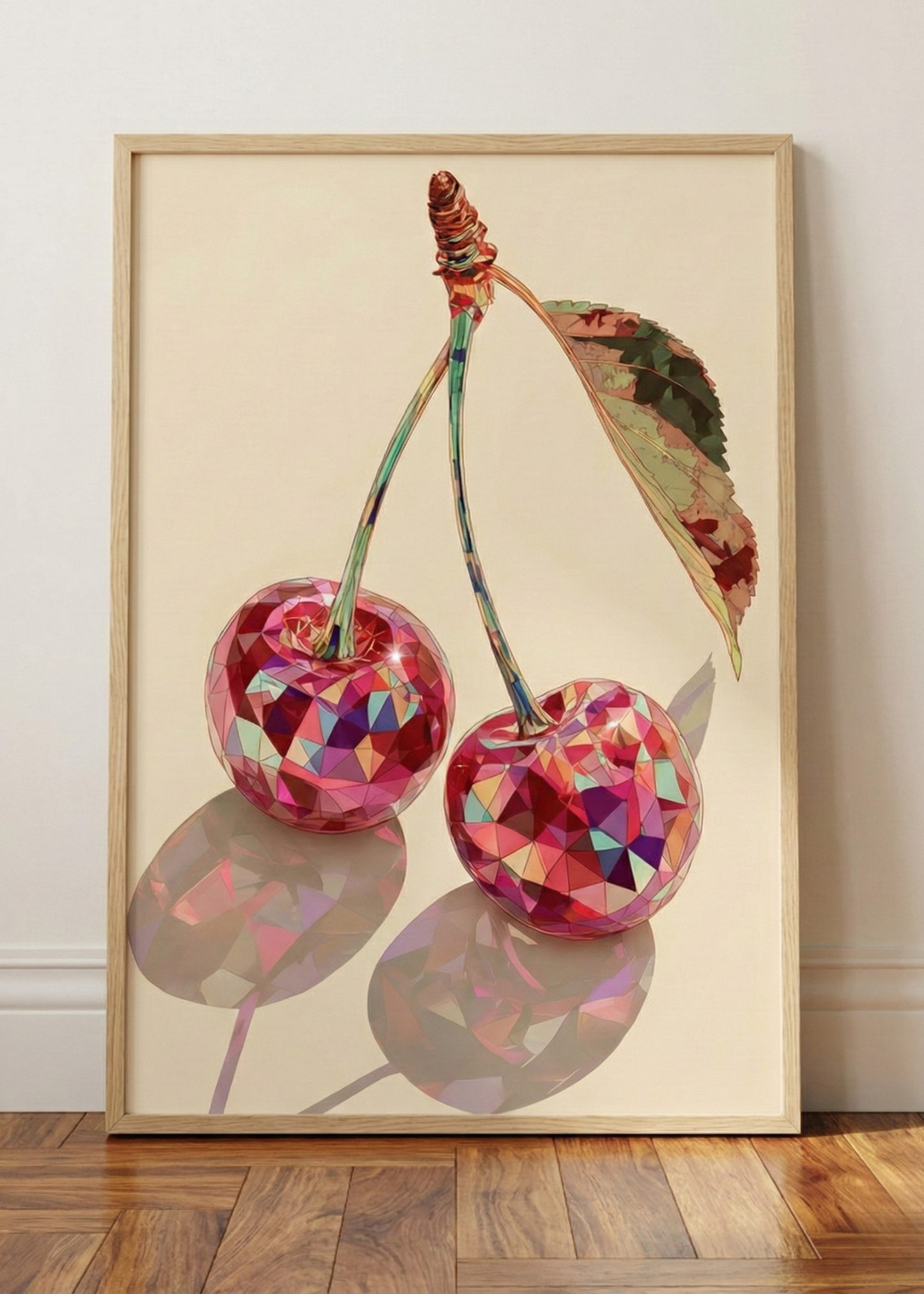 Kristal Kiraz Tasarım Geometrik Sanat Çerçeveli Tablo - Modern Mutfak ve Salon Dekoru