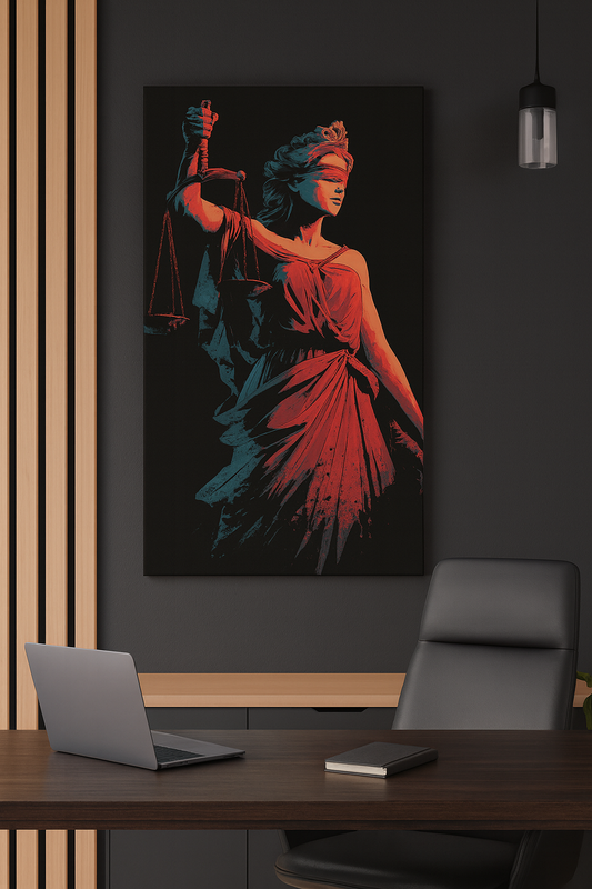 Themis Adalet Tanrıçası Kırmızı Modern Kanvas Tablo | Avukat Hakim Savcı Ofis Dekoru