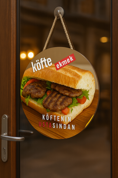 Köfte Ekmek Kapı ve Vitrin Asma Tabelası – 30x45 cm Asmaya Hazır Reklam Levhası