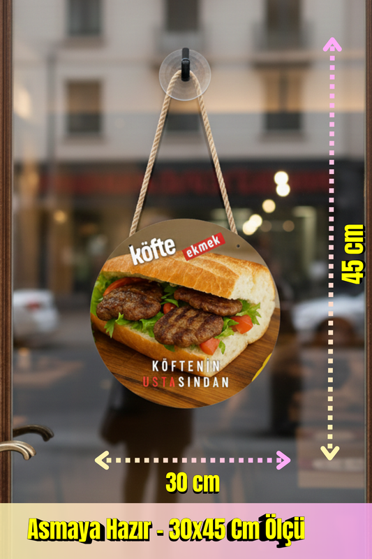 Köfte Ekmek Kapı ve Vitrin Asma Tabelası – 30x45 cm Asmaya Hazır Reklam Levhası