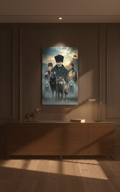 Atatürk, Enver Paşa ve Cemal Paşa Kahramanlık Temalı Kanvas Tablo | İttihat ve Terakki Ruhunu Yansıtan Efsane Komutanlar