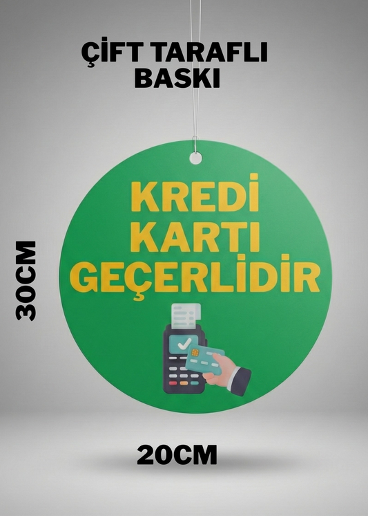 Kredi Kartı Geçerlidir Asma Tabelası - Çift Taraflı Dükkan Giriş Levhası 20x30 cm