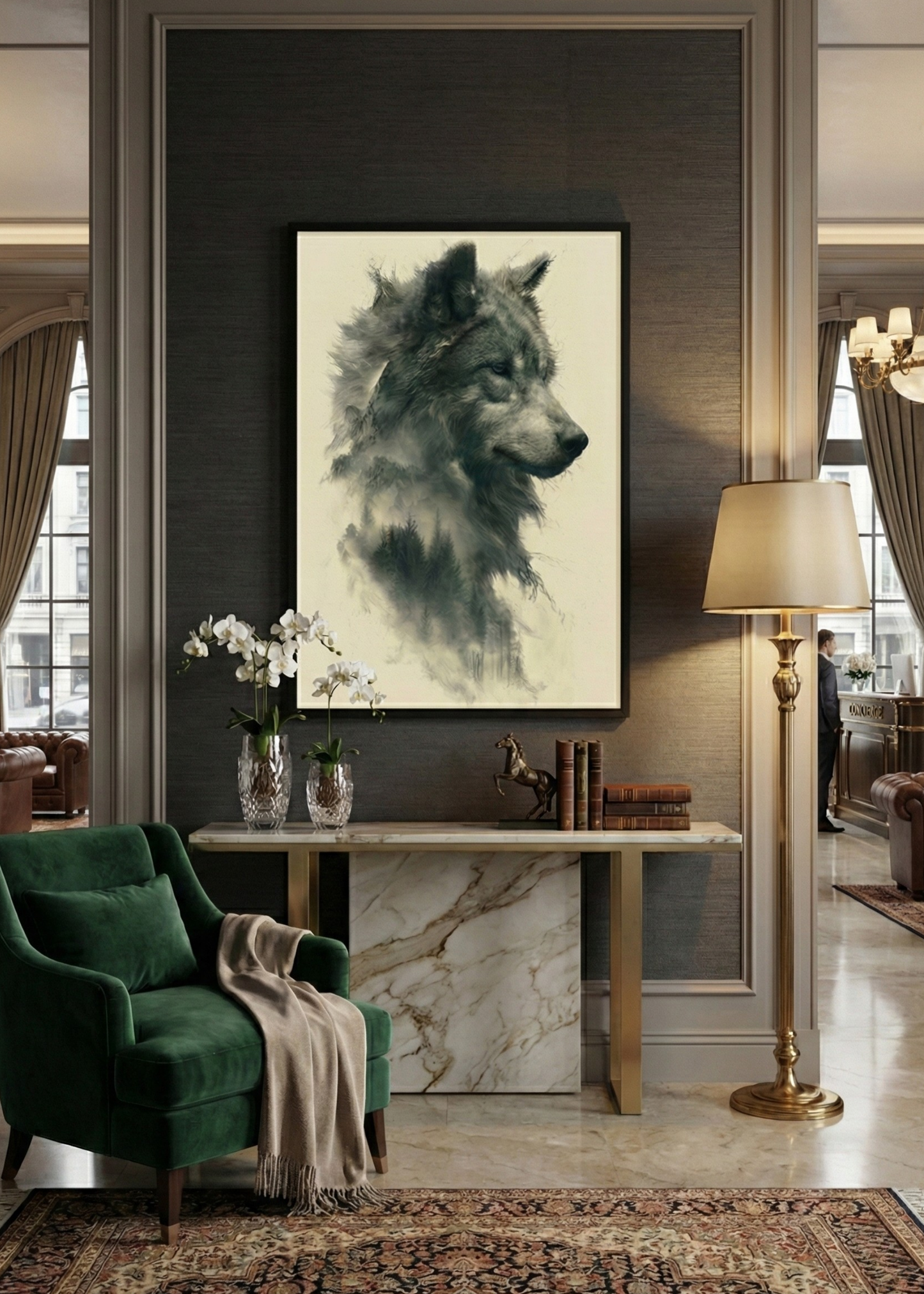 Kurt Figürlü Çerçeveli Tablo Modern Minimal Doğa Temalı Duvar Dekoru