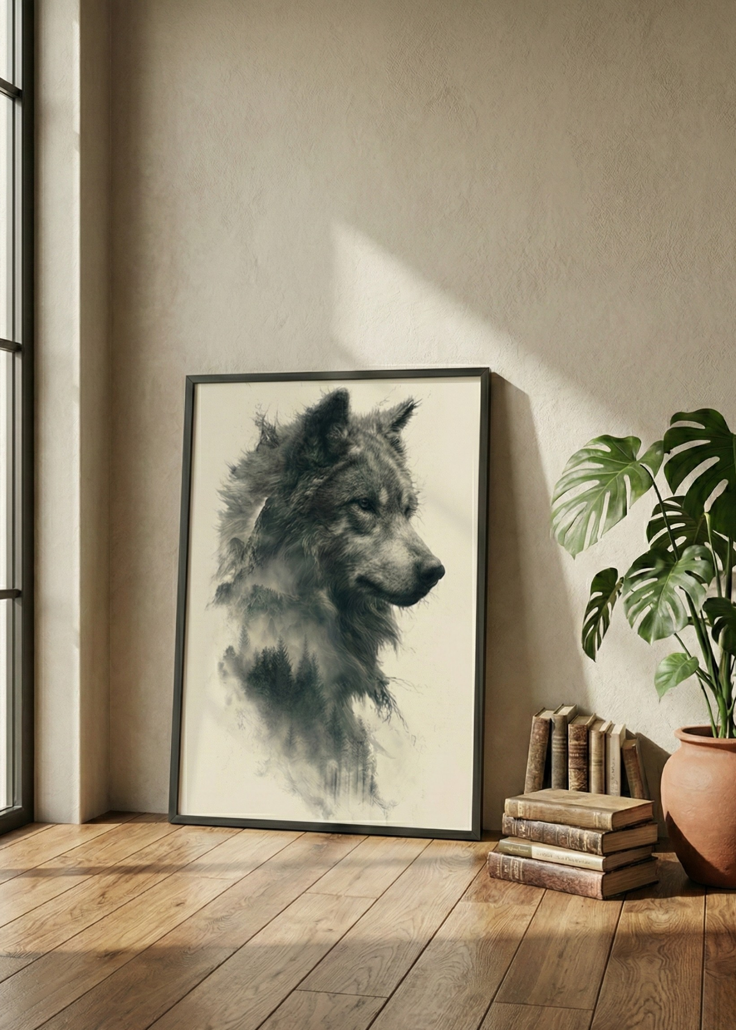 Kurt Figürlü Çerçeveli Tablo Modern Minimal Doğa Temalı Duvar Dekoru