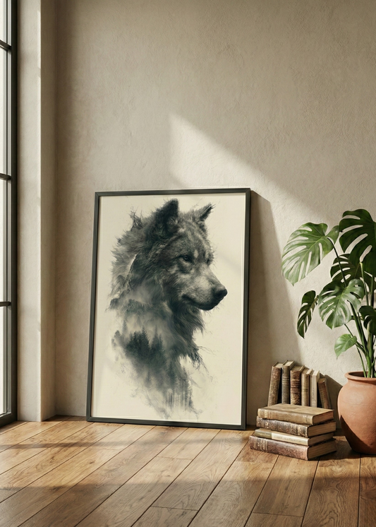 Kurt Figürlü Çerçeveli Tablo Modern Minimal Doğa Temalı Duvar Dekoru