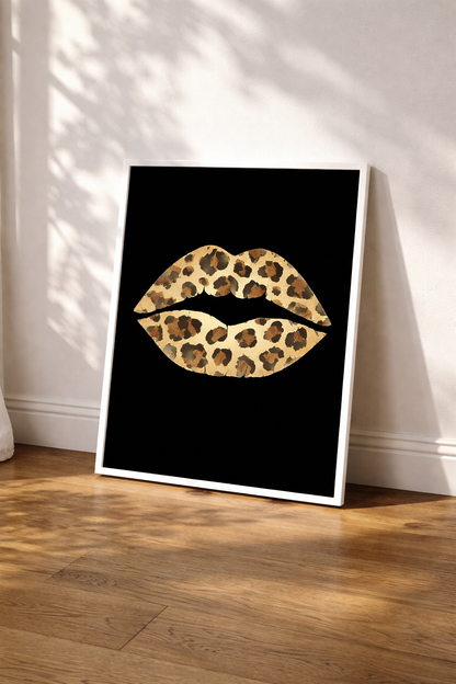 Leopard Lips Tasarım Dekoratif Çerçeveli Tablo - Şık ve Minimalist Duvar Sanatı