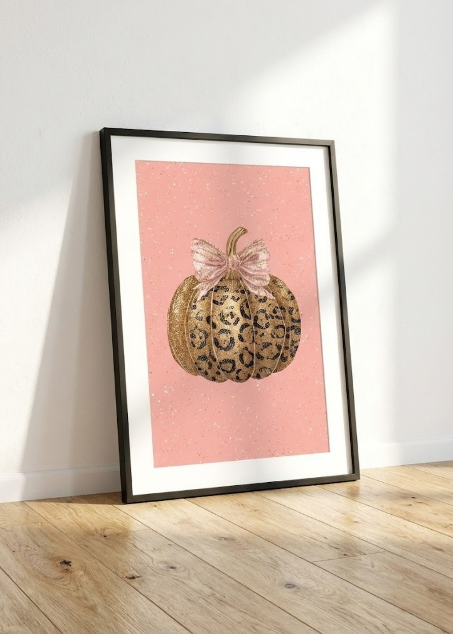 Leopar Desenli Pembe Kabak Fiyonklu Çerçeveli Tablo - Modern Mutfak ve Salon Dekoru