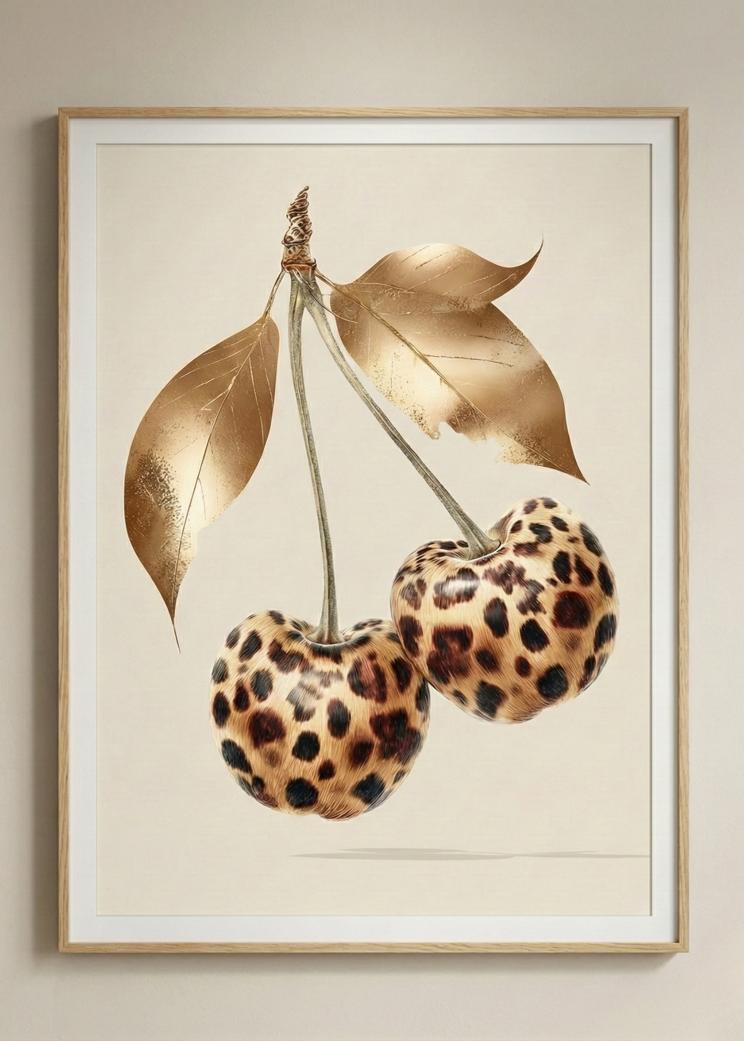Lüks Leopar Kiraz Tasarım Doğal Ahşap Çerçeveli Tablo - Şık Duvar Sanatı