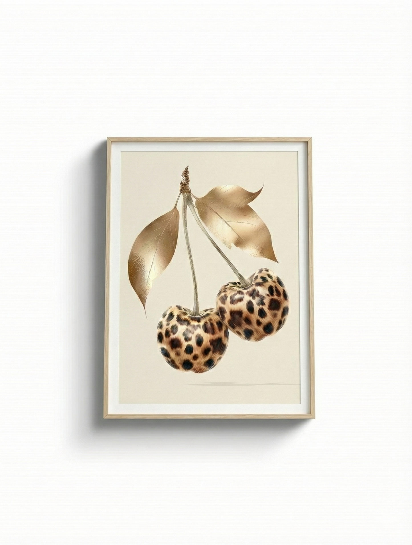 Lüks Leopar Kiraz Tasarım Doğal Ahşap Çerçeveli Tablo - Şık Duvar Sanatı