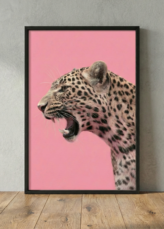 Modern Pembe Estetik Vahşi Doğa Leopar Tablosu - Şık Salon ve Ofis Dekoru