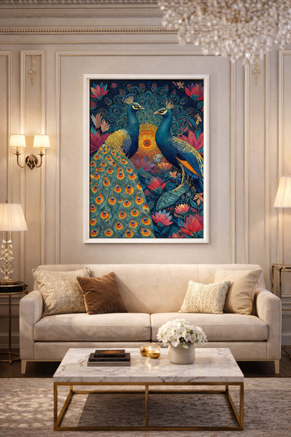 Çerçeveli Tavus Kuşu Tasarım Tablo - Modern Renkli Duvar Sanatı